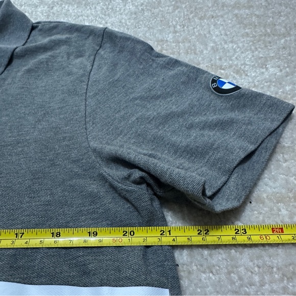 Puma Men's Large BMW Motorsports Gray Knit Polo Shirt White Stripe Racing - Picture 5 of 6